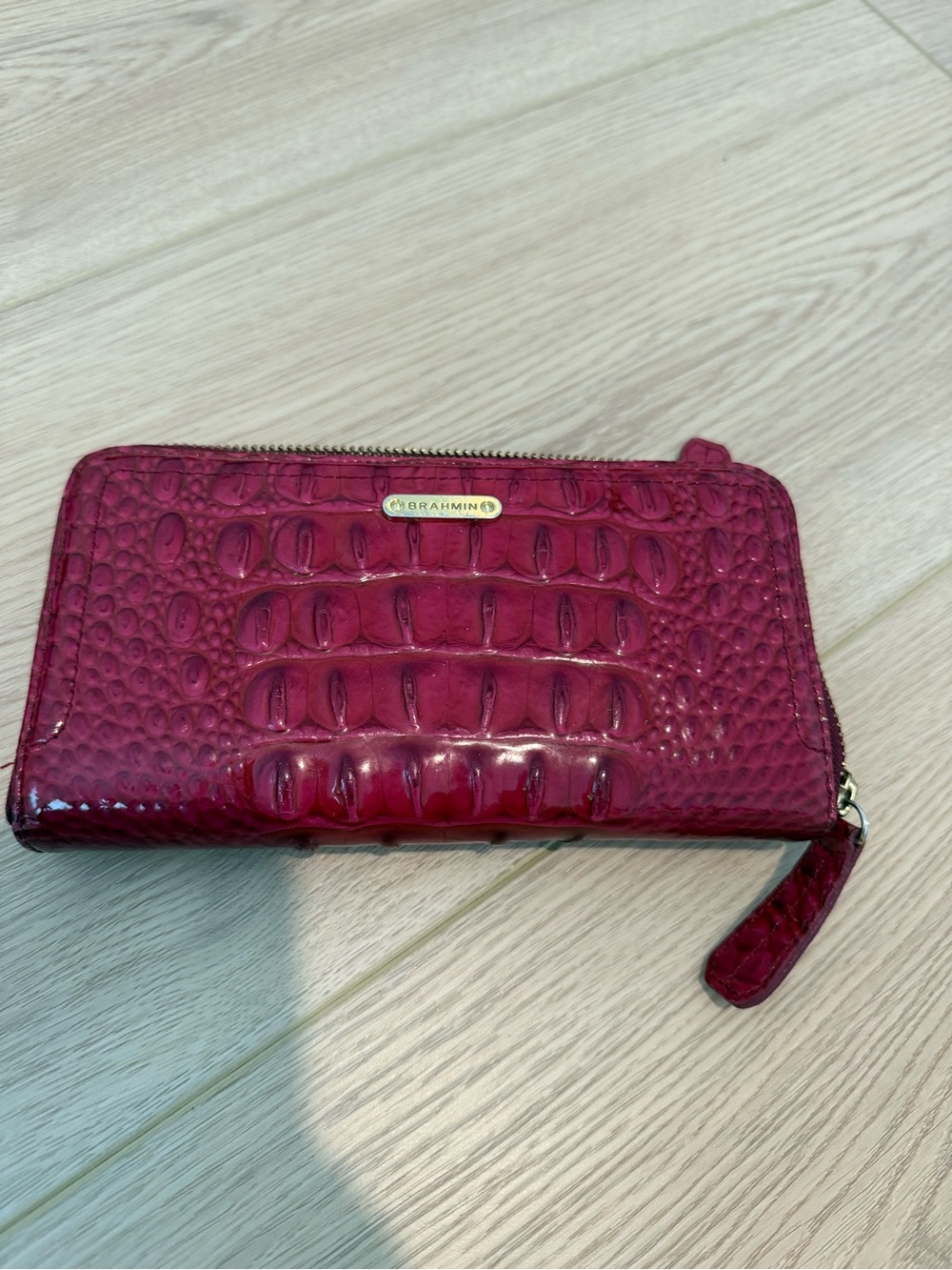 Brahmin Deep Pink/Magenta Croc-Embossed Zip Wallet